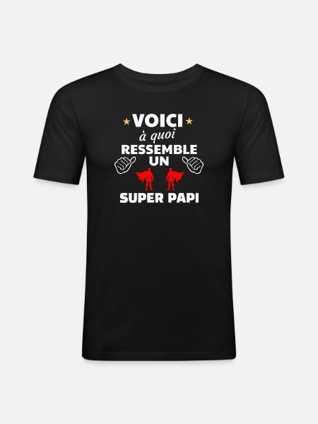 Message humoristique pour super papi - T-shirt près du corps Homme - noir