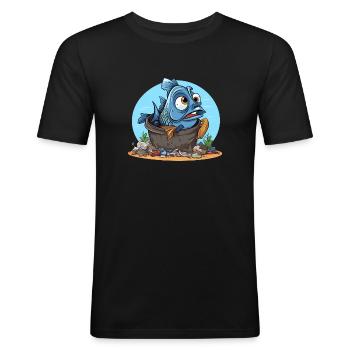 Desperate Fish Pollution Shirt - Men's Slim Fit T-Shirt - black - Front - Nik (191cm)