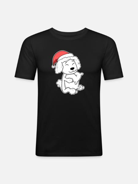 Caniche Chien Animal Noël - T-shirt près du corps Homme - noir