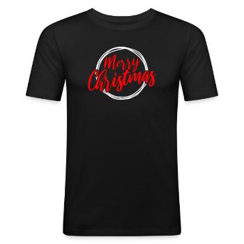 Frohe Weihnachten Script Circle - Männer Slim Fit T-Shirt - Schwarz - Vorne - Nik (191cm)