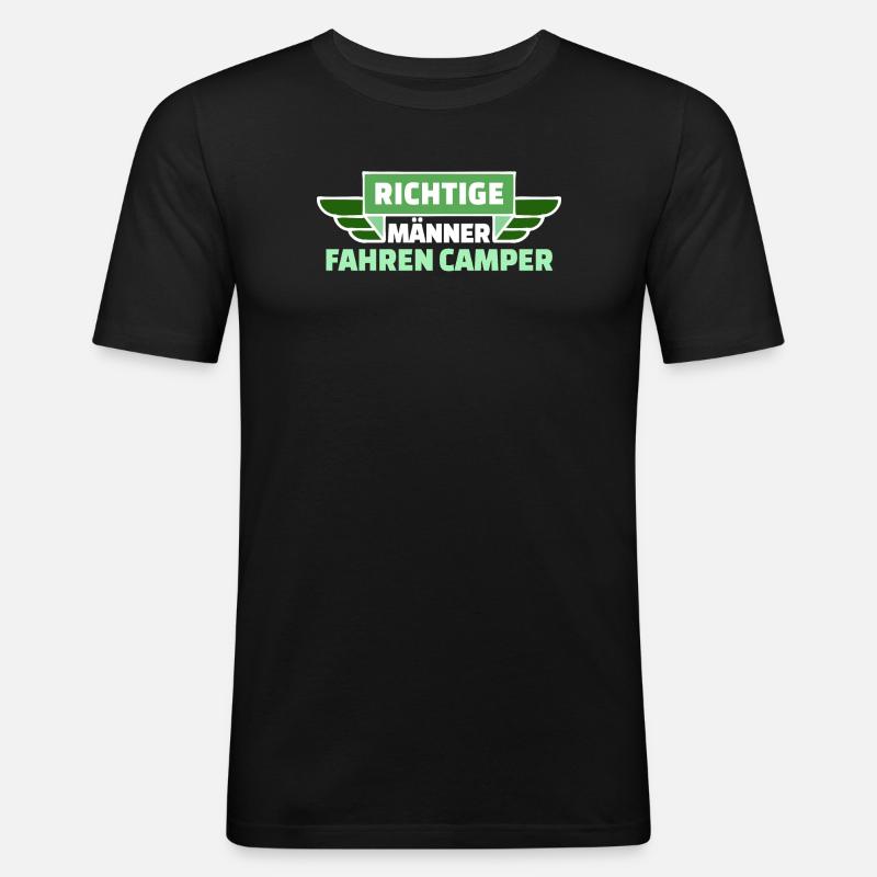Camping Wanderer Camper Wanderlust Statement - Männer Slim Fit T-Shirt - Schwarz