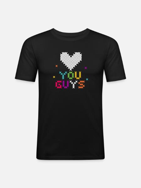 Cross-Stitch Heart Love Typography - Men's Slim Fit T-Shirt - black