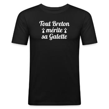 Bretagne, Breton, galette bretonne - T-shirt près du corps Homme - noir - Devant - Nik (191cm)