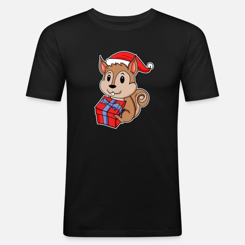 Squirrel with Santa hat - Men's Slim Fit T-Shirt - black