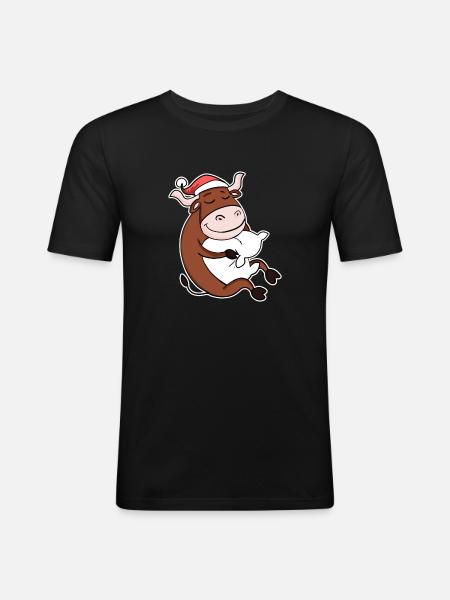 Boeuf Mignon Fatigué Noël - T-shirt près du corps Homme - noir