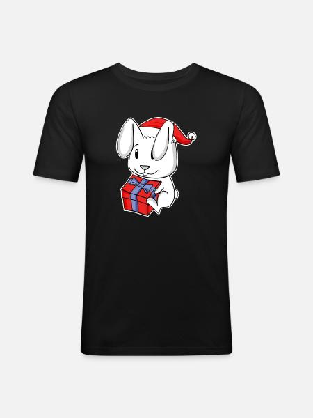 Rabbit with Christmas Santa Hat - Men's Slim Fit T-Shirt - black