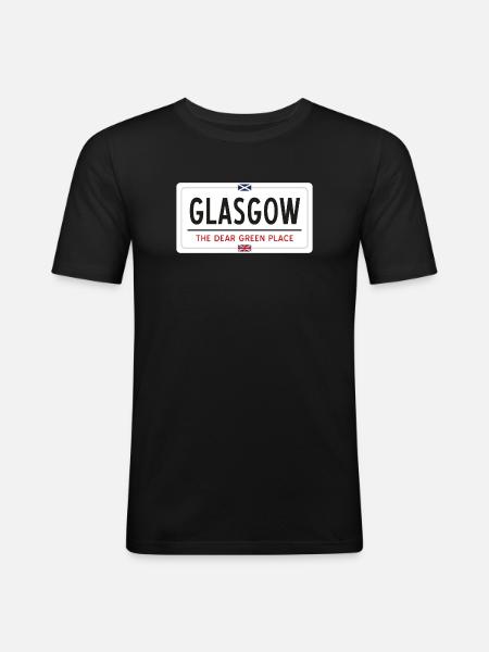 Glasgow Ortsnamensschild - Männer Slim Fit T-Shirt - Schwarz
