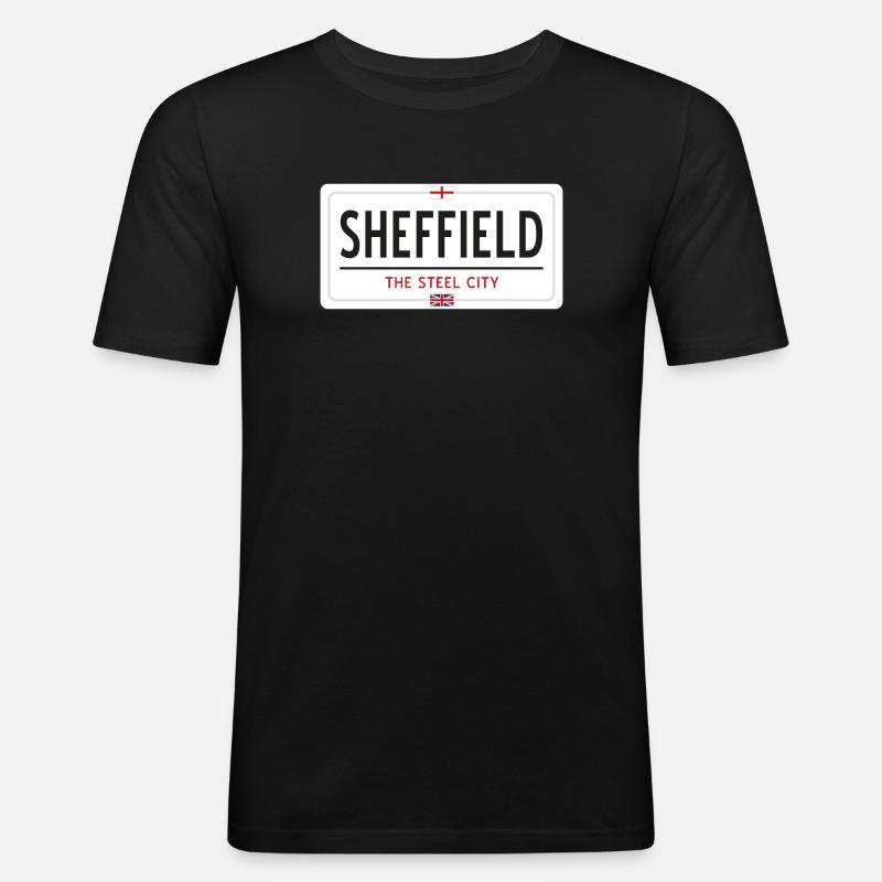 Ortsschild Sheffield - Männer Slim Fit T-Shirt - Schwarz