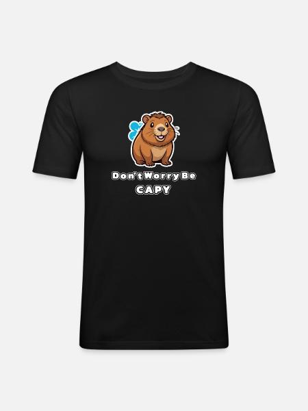 Kapibara Nie martw się, bądź capy - Obcisła koszulka męska - czarny