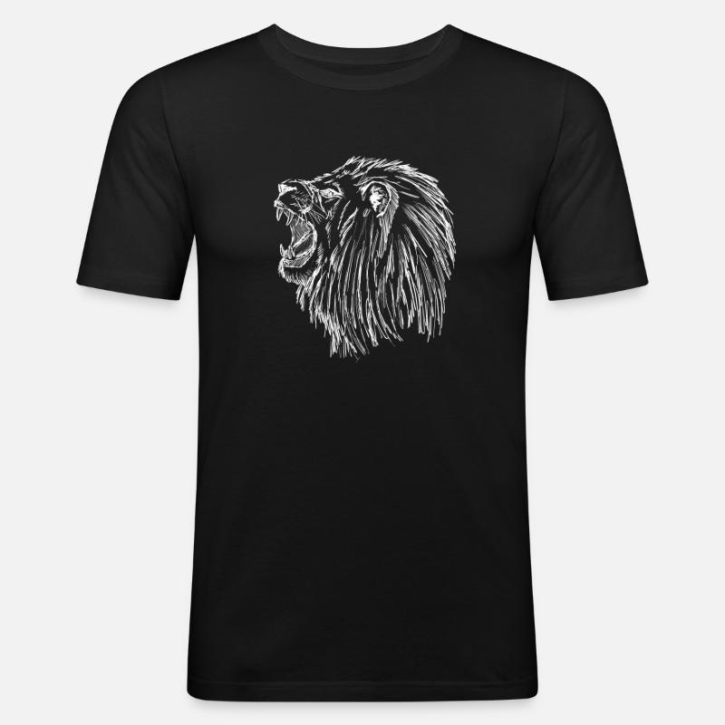 brüllender Löwe - weiß - Männer Slim Fit T-Shirt - Schwarz
