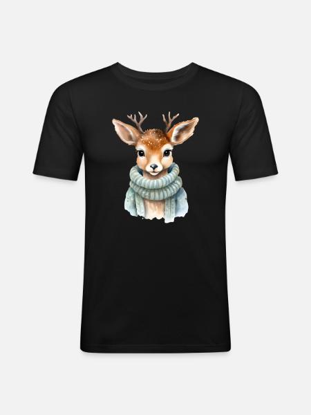Rehkitz im Wintermantel - Männer Slim Fit T-Shirt - Schwarz