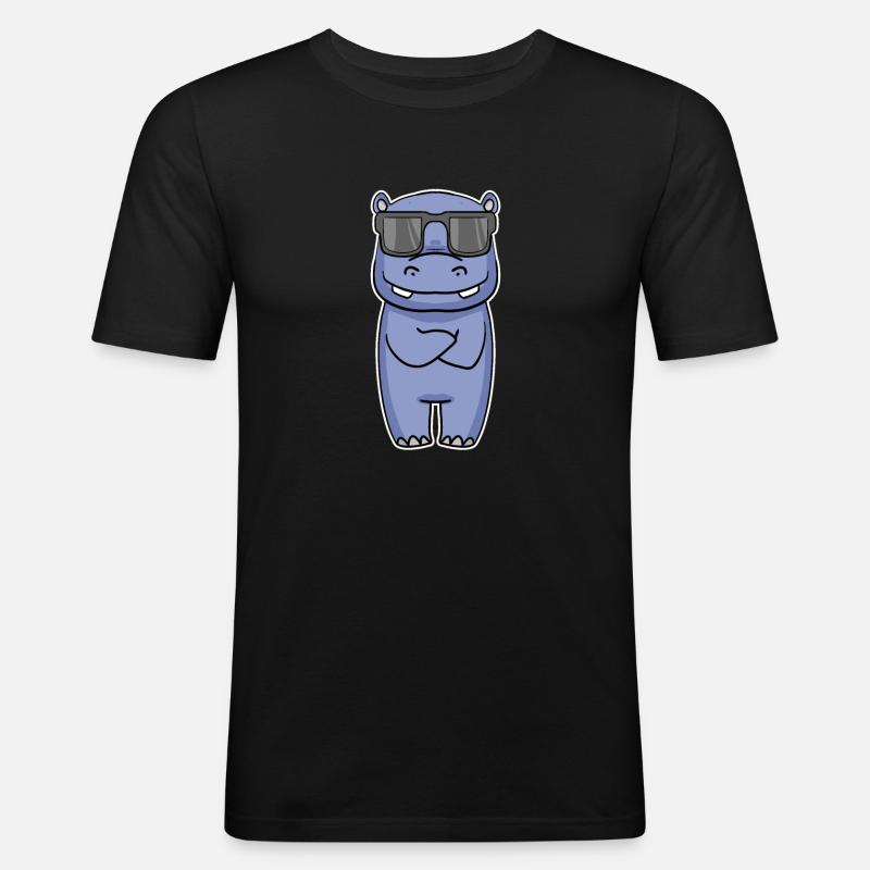 Nilpferd mit Brille - Männer Slim Fit T-Shirt - Schwarz