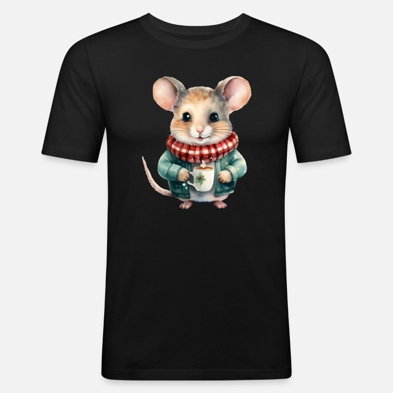 Cuddly Mouse Winter Tea - Men's Slim Fit T-Shirt - black
