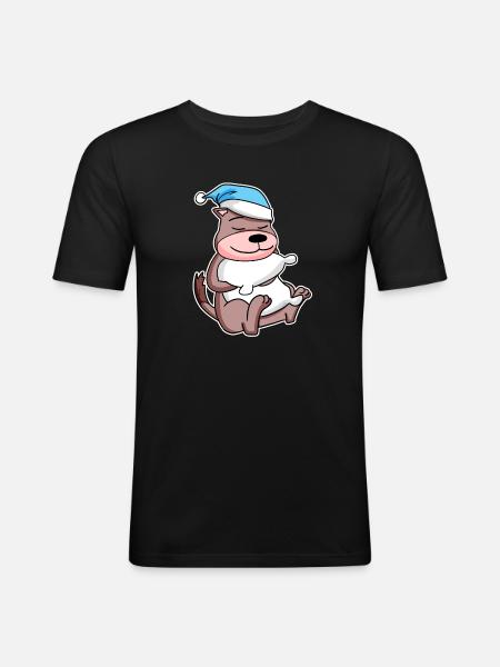 Weasel with pillow and sleepy cap - Men's Slim Fit T-Shirt - black