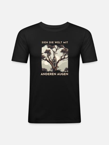 Giraffenblick im Baumdschungel - Männer Slim Fit T-Shirt - Schwarz