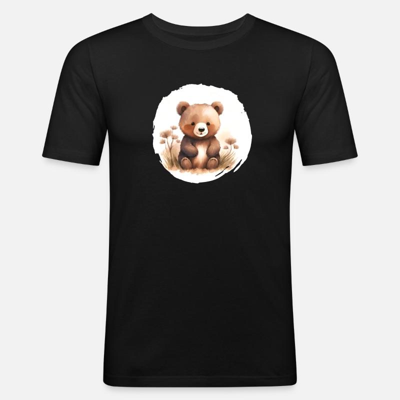 Bär Aquarell - Männer Slim Fit T-Shirt - Schwarz