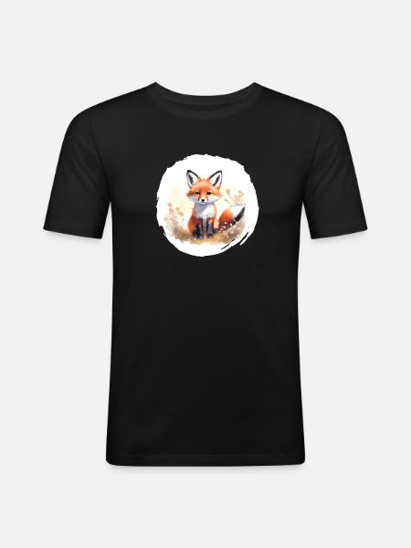 Fuchs Aquarell - Männer Slim Fit T-Shirt - Schwarz