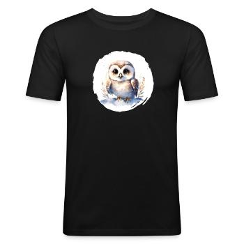 Schnee Eule Aquarell - Männer Slim Fit T-Shirt - Schwarz - Vorne - Nik (191cm)