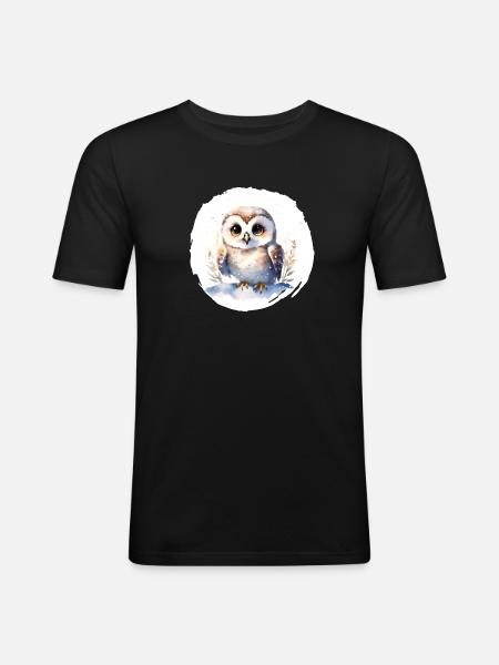 Schnee Eule Aquarell - Männer Slim Fit T-Shirt - Schwarz