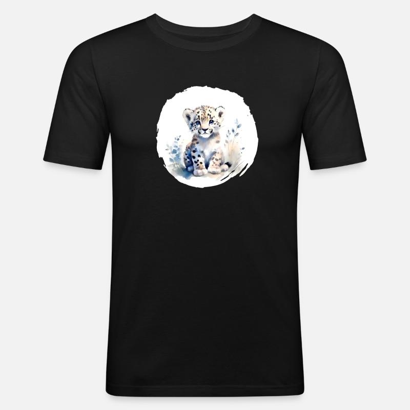 Schneeleopard Aquarell - Männer Slim Fit T-Shirt - Schwarz