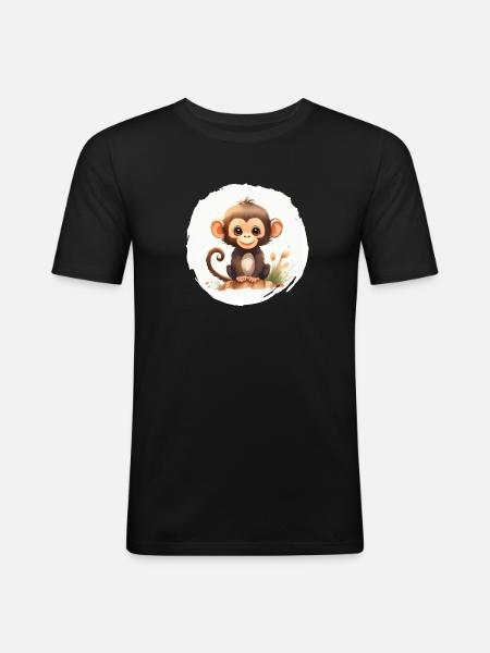 Aquarelle de singe - T-shirt près du corps Homme - noir