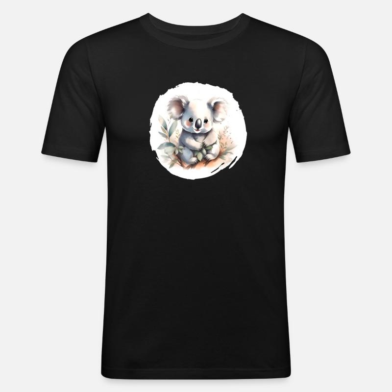 Koala Aquarell - Männer Slim Fit T-Shirt - Schwarz