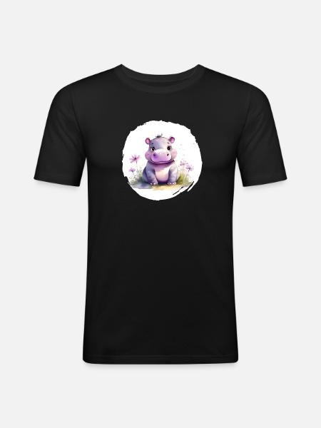 Aquarell Nilpferd - Männer Slim Fit T-Shirt - Schwarz