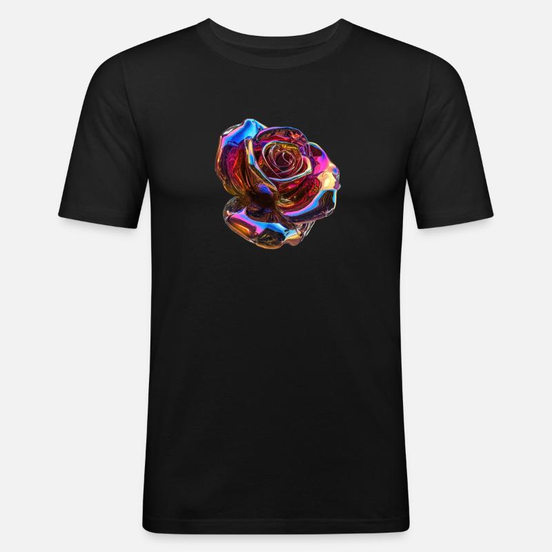 Irisierende Regenbogenrose - Männer Slim Fit T-Shirt - Schwarz