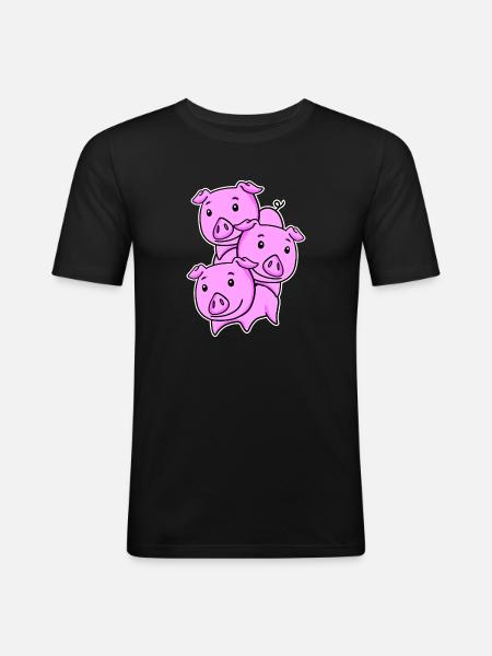 Cochons Cochon Cochon - T-shirt près du corps Homme - noir