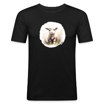 Lamb Watercolor - Men's Slim Fit T-Shirt - black - Front - Nik (191cm)