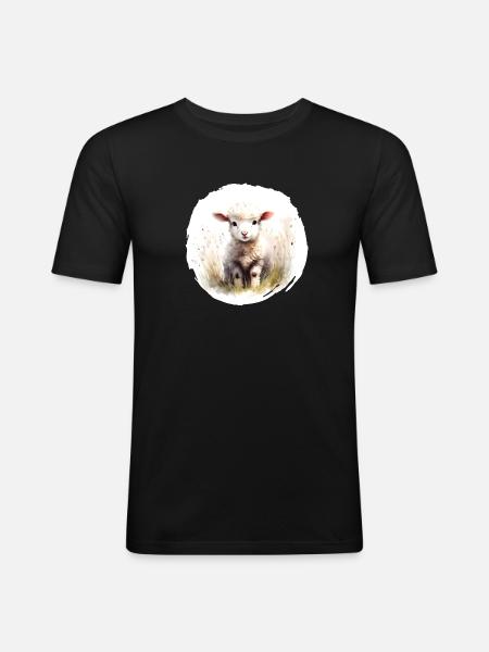 Lamm Aquarell - Männer Slim Fit T-Shirt - Schwarz