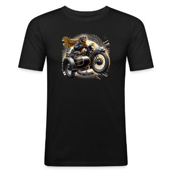 Auf zu neuen Abenteuern - Männer Slim Fit T-Shirt - Schwarz - Vorne - Nik (191cm)