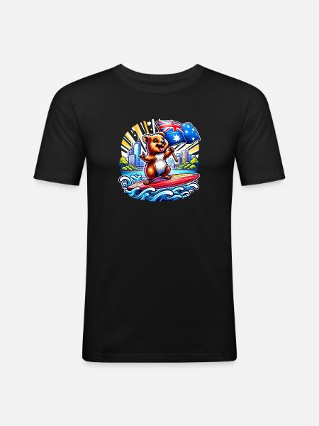 Quokka Australian Surfing Design - Men's Slim Fit T-Shirt - black