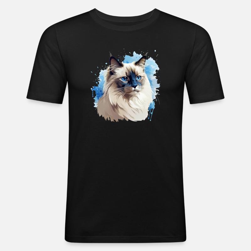 Katze Kopf Heilige Birma - Männer Slim Fit T-Shirt - Schwarz