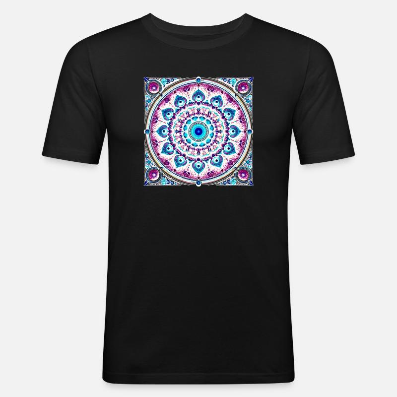 Orbitale Mandala Blau-Rosa - Männer Slim Fit T-Shirt - Schwarz