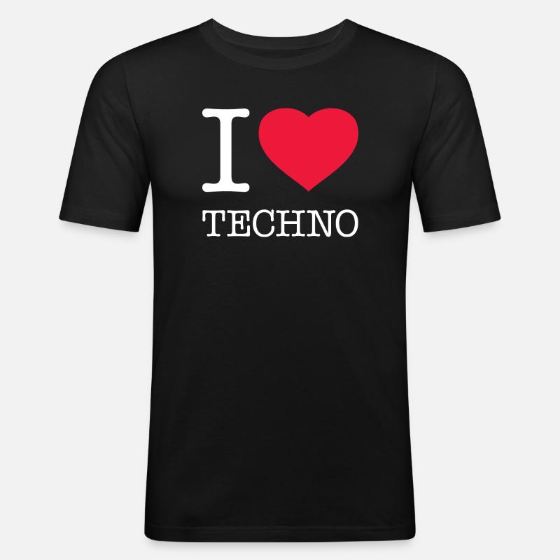 I LOVE TECHNO - Männer Slim Fit T-Shirt - Schwarz