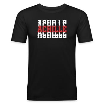 t-shirt Achille t-shirt stacked text - Men's Slim Fit T-Shirt - black - Front - Nik (191cm)
