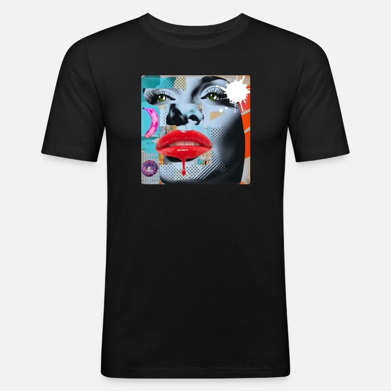 Bunte Collage Pop Art - Männer Slim Fit T-Shirt - Schwarz