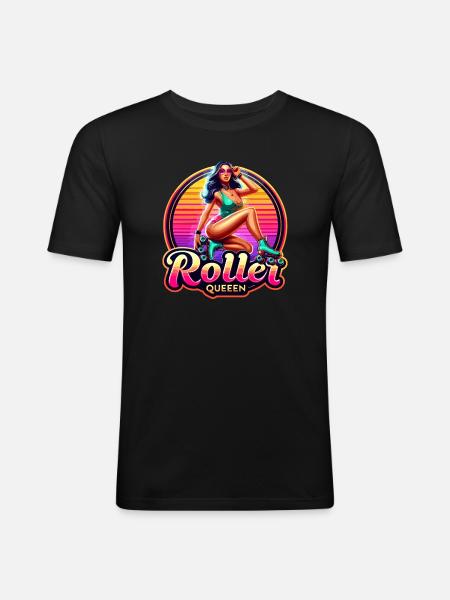 Vibrant Roller Queen Illustration - Men's Slim Fit T-Shirt - black