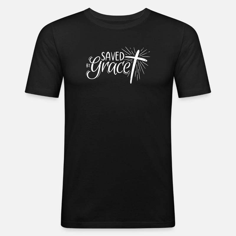 Saved by Grace Lettering - Männer Slim Fit T-Shirt - Schwarz