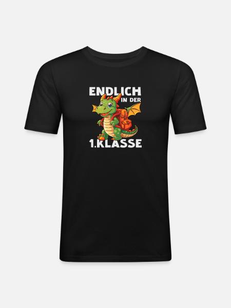 Drache 1 Klasse Einschulung Schule Drachen Spruch - Männer Slim Fit T-Shirt - Schwarz