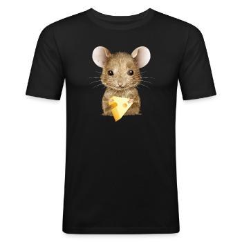 putzige Maus genießt ein kleines Stück Käse - Männer Slim Fit T-Shirt - Schwarz - Vorne - Nik (191cm)
