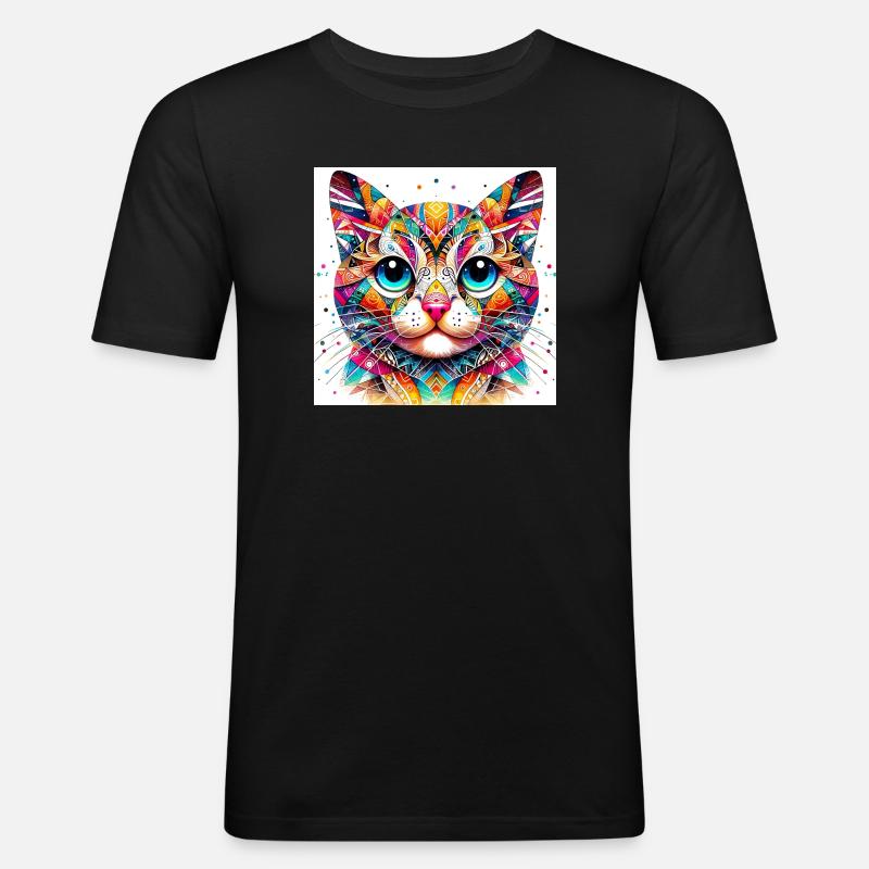 Katze - Männer Slim Fit T-Shirt - Schwarz