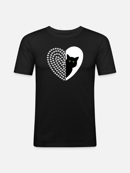 Black cat with floral pattern - Men's Slim Fit T-Shirt - black