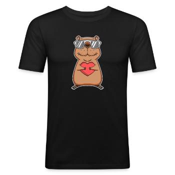 Capybara Cool Capybara Amour du cœur - T-shirt près du corps Homme - noir - Devant - Nik (191cm)