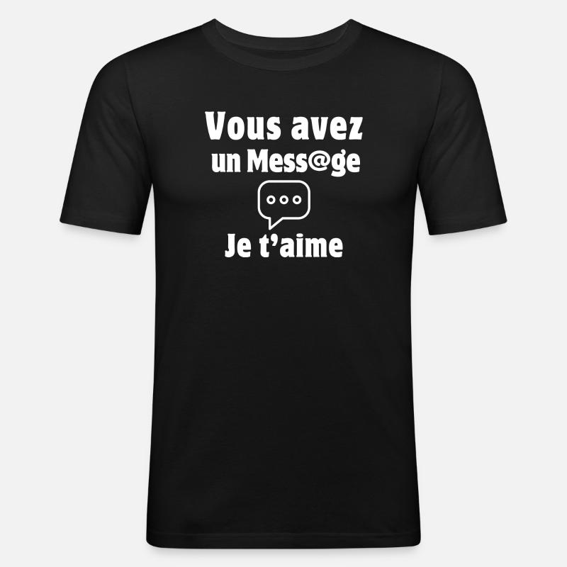 message, SMS, je t'aime, Saint-Valentin - T-shirt près du corps Homme - noir