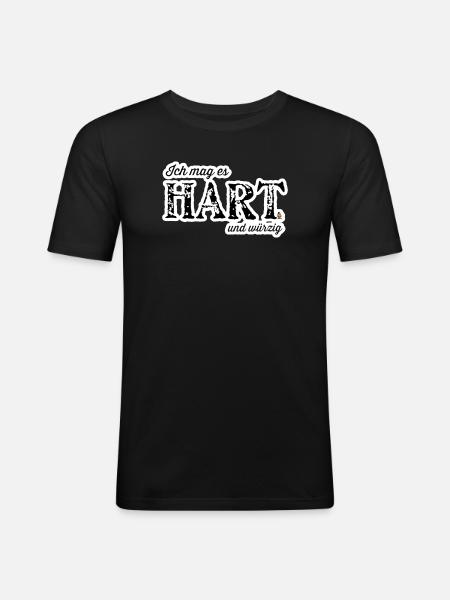 Hart und Würzig Textdesign - Männer Slim Fit T-Shirt - Schwarz
