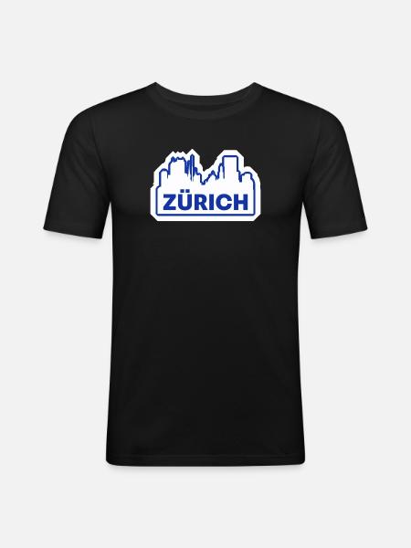 Zurich Skyline Logo Print - Men's Slim Fit T-Shirt - black