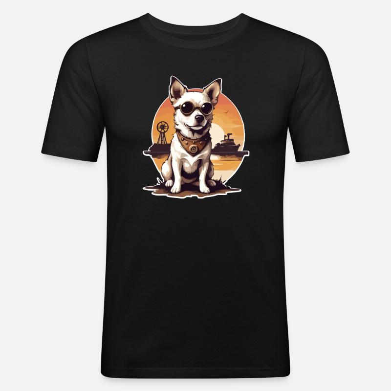 Steampunk Hund - Männer Slim Fit T-Shirt - Schwarz