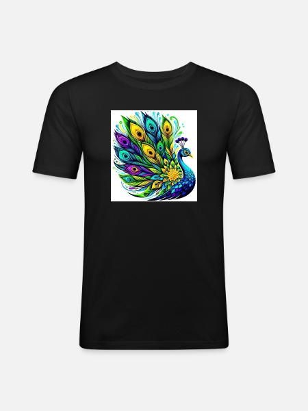Pfau - Männer Slim Fit T-Shirt - Schwarz